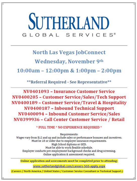 Sutherland Global Hiring Event at Nevada JobConnect Las Vegas, Las Vegas