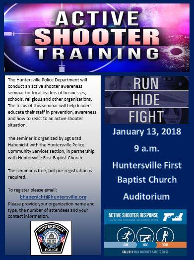 active shooter awareness training at huntersville police how to create a advertisement flyer