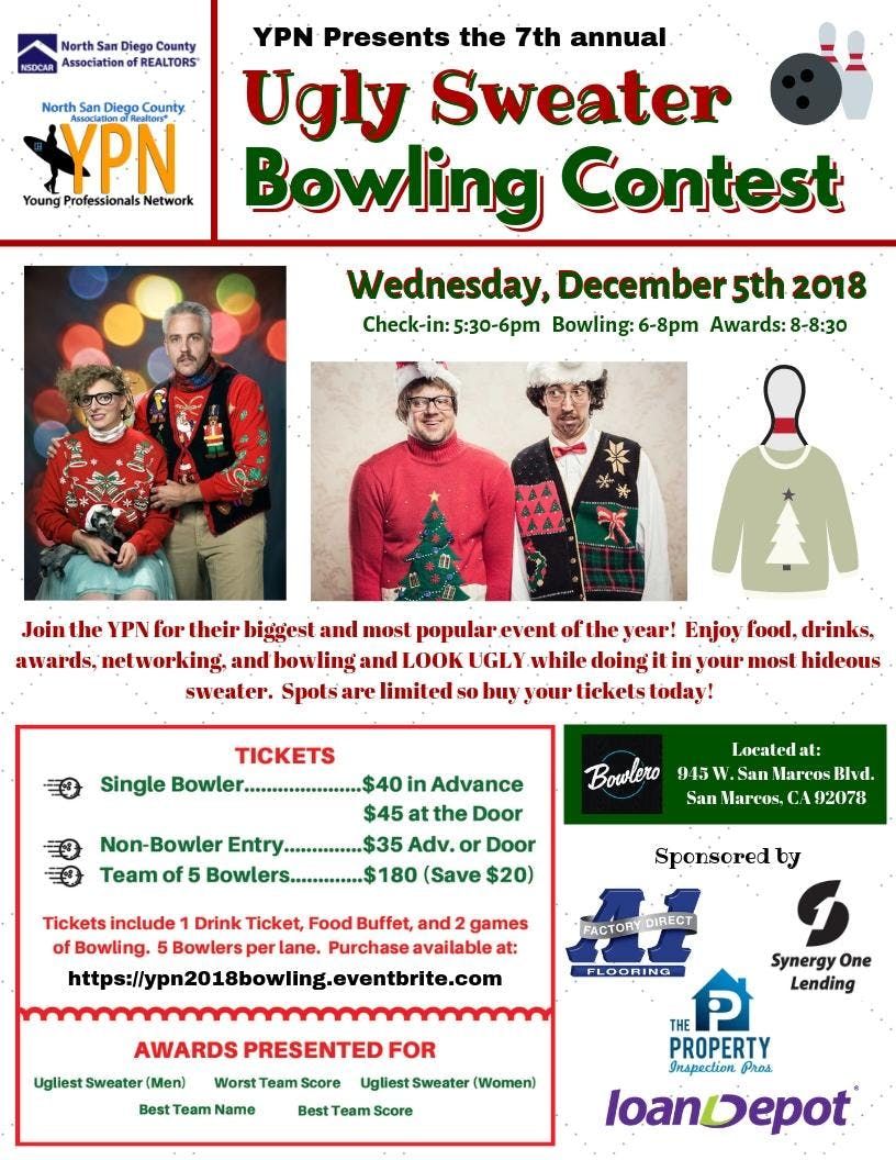 7th Annual Ypn Ugly Sweater Bowling Contest At Bowlero San Marcos