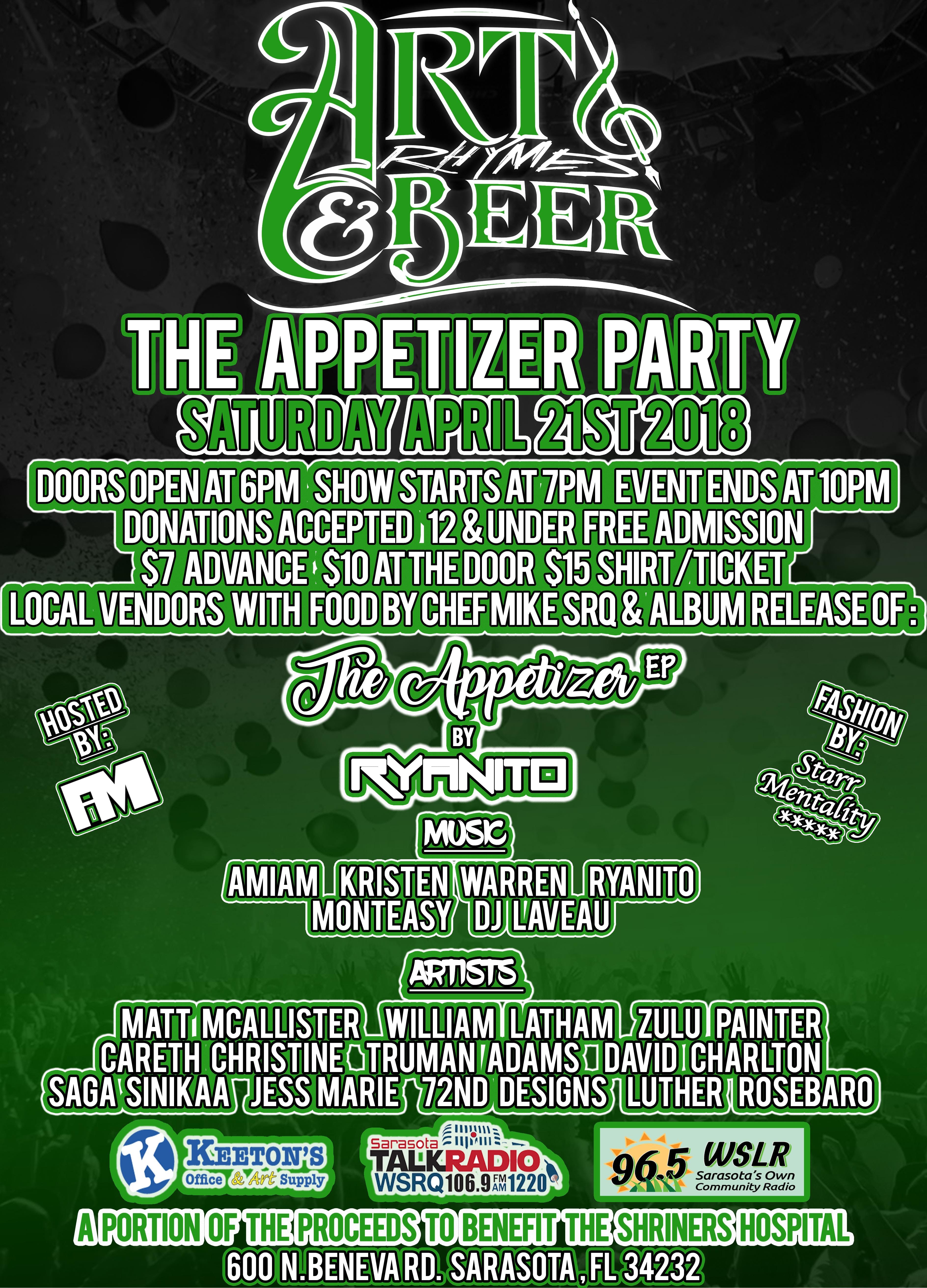 art rhymes and beer presents the appetizer party at the shriners