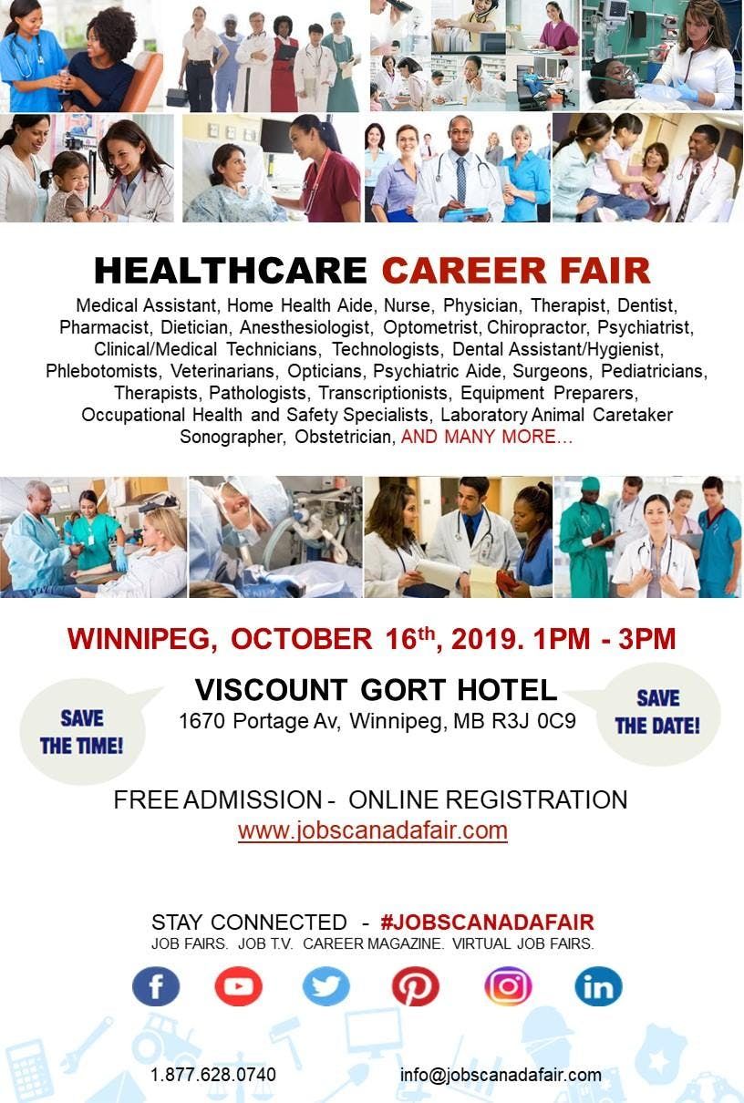 Winnipeg Healthcare Profession Job Fair October 16th, 2019 at