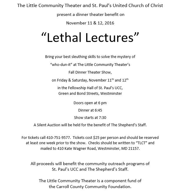 Lethal Lectures Mystery Dinner Theater At St Paul S United