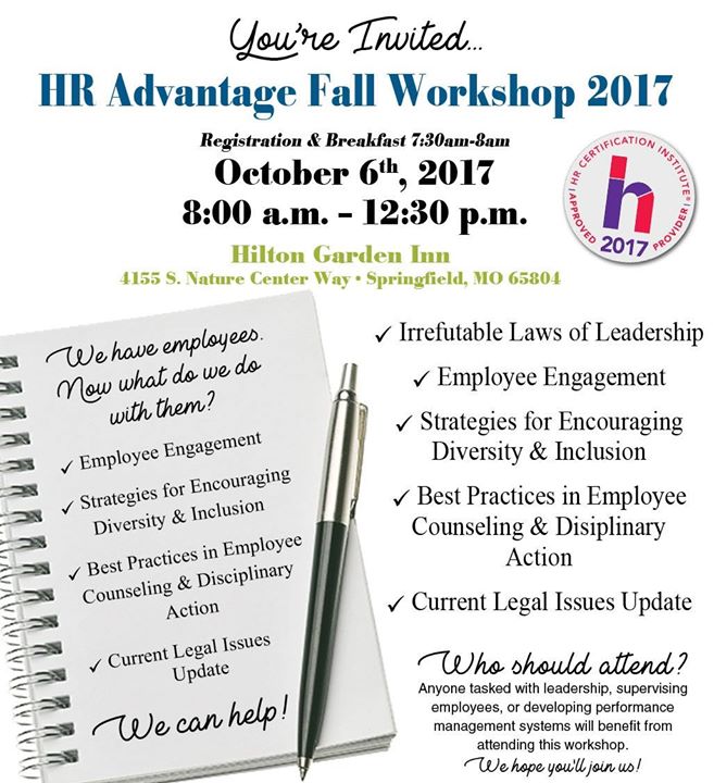 Fall 2017 Hr Workshop At Hilton Garden Inn Springfield Mo