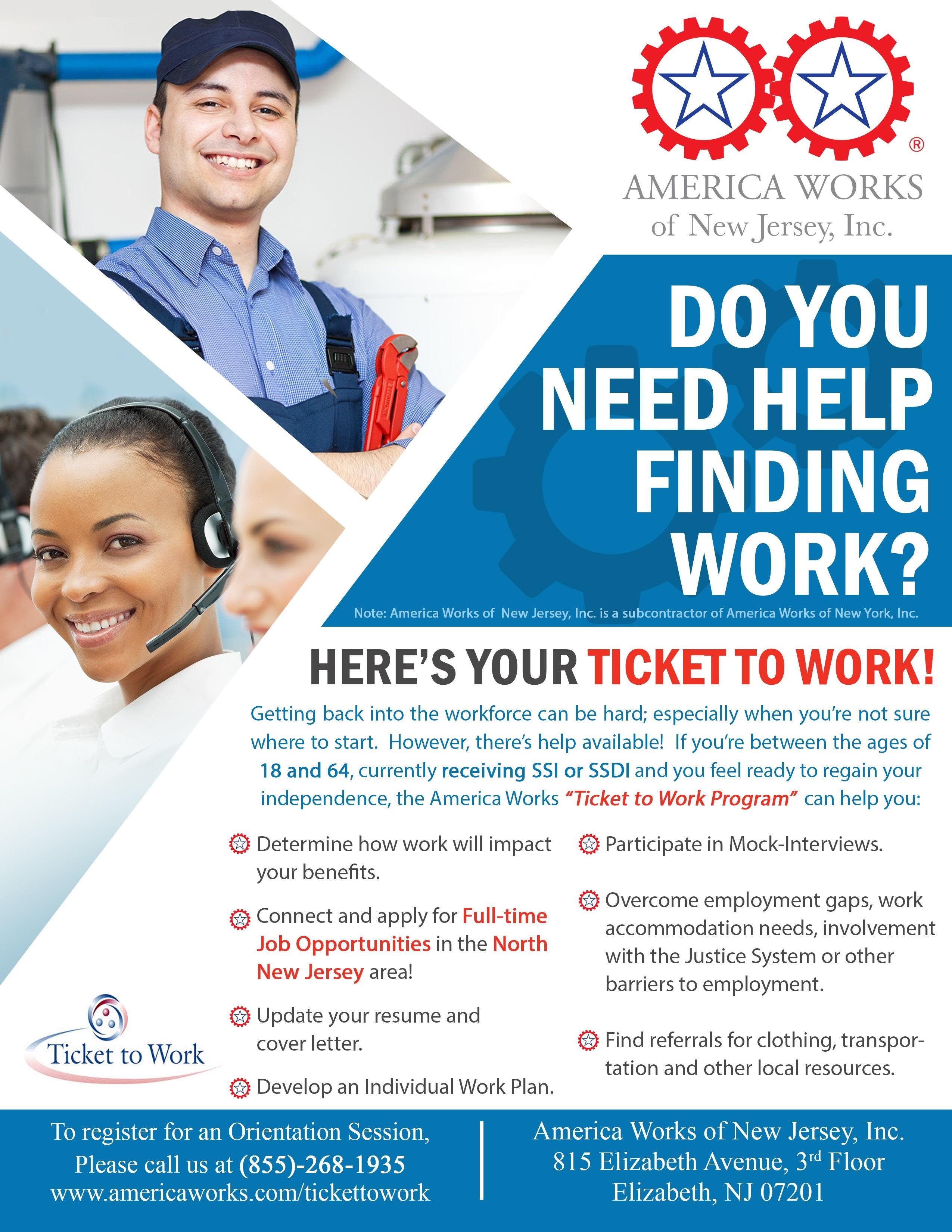 if you receive ssi ssdi are between ages 18 64 and are looking for america works of new york inc