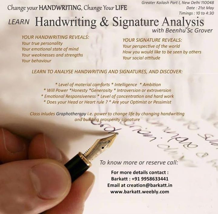 Handwriting Signature Analysis Workshop By Beenu Sc Grover At Images, Photos, Reviews