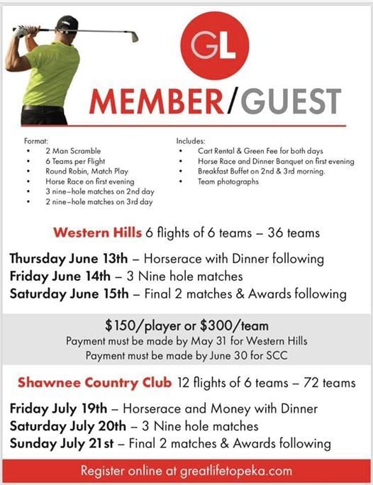 MEMBER/GUEST Golf Tournament at Shawnee Country Club, Topeka