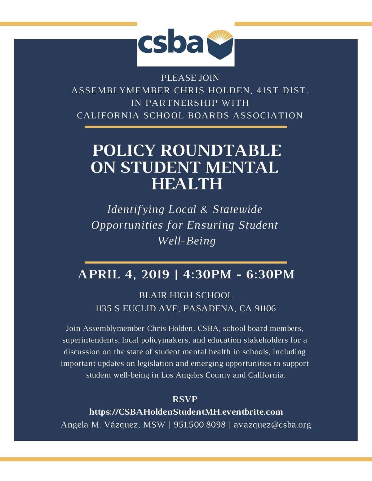 Policy Roundtable On Student Mental Health W Asm Chris Holden