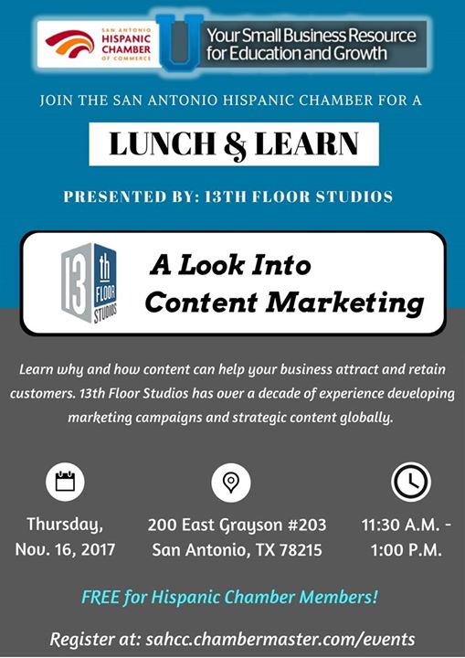 Lunch Learn Presented By 13th Floor Studios At San Antonio