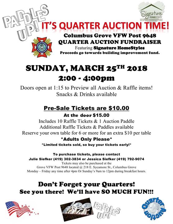 Columbus Grove VFW Quarter Auction Fundraiser Featuring Signature