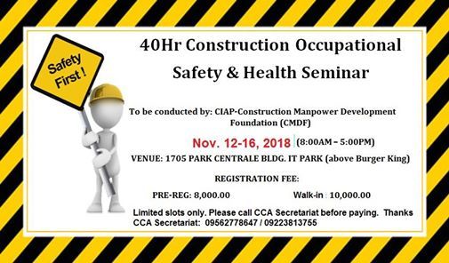 40 Hr Construction Occupational Safety Health Seminar At Cebu