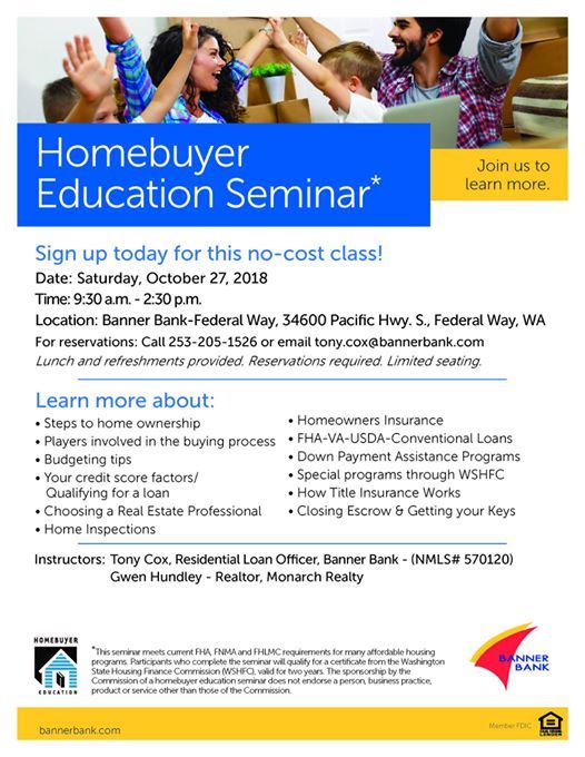 Homebuyer Education Seminar At Banner Bank Federal Way Wa