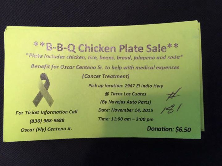 Chicken Plate Sale For Oscar Centeno Sr Cancer Treatment Benefit At