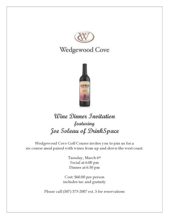 wine dinner invitation at wedgewood cove albert lea