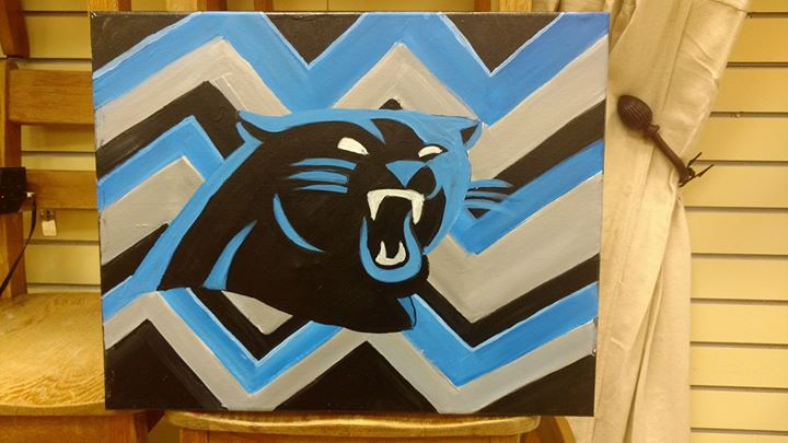 Chevron Carolina Panther Canvas Painting At The Pottery Cottage