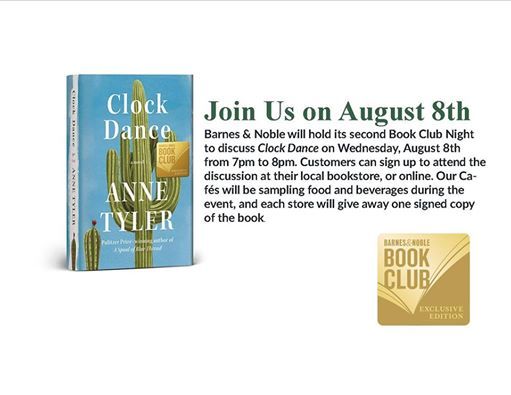 Book Club Night Featuring Clock Dance By Anne Tyler At Barnes