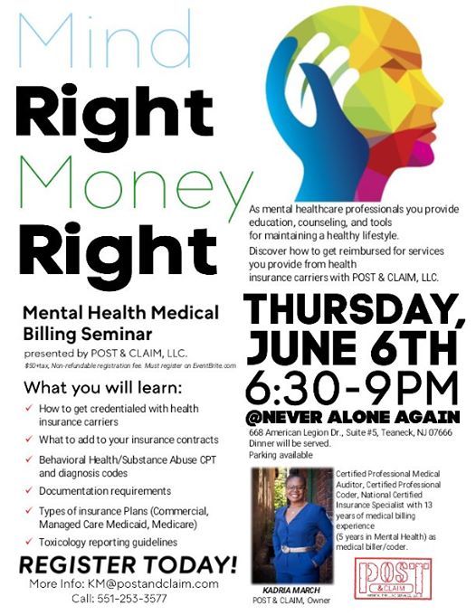 Mental Health Billing Seminar Dinner At Never Alone Again Resource