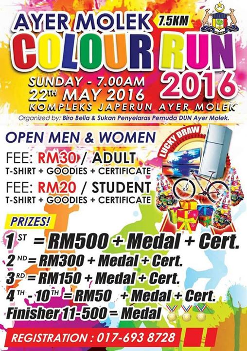 Ayer Molek Colour Run 2016 Kompleks Japerun Ayer Molek Melaka Kuala Sungai Baru May 22 2016 Allevents In