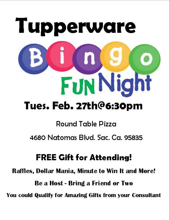 Sacramento Tupperware Bingo Fun Night At Natomas Round Table Pizza Sacramento Tupperware Bingo Fun Night