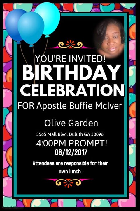 Birthday Celebration Foe Apostle Buffie Mciver At Olive Garden Duluth