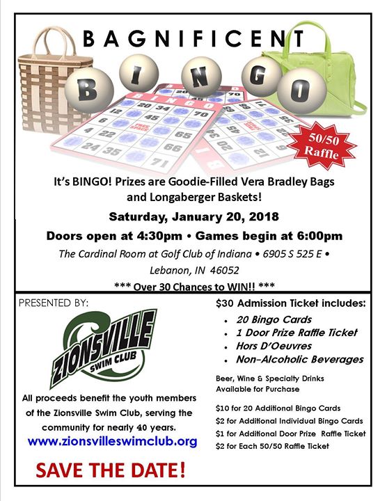 20 Bingo Games Door Prizes Food Drink Zsc Fundraiser At Golf