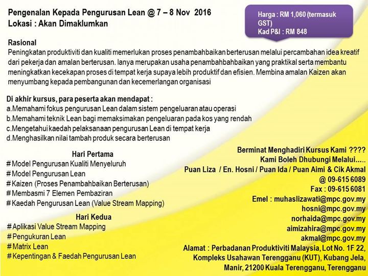 Kursus Pengenalan Lean at Perbadanan Produktiviti Malaysia 
