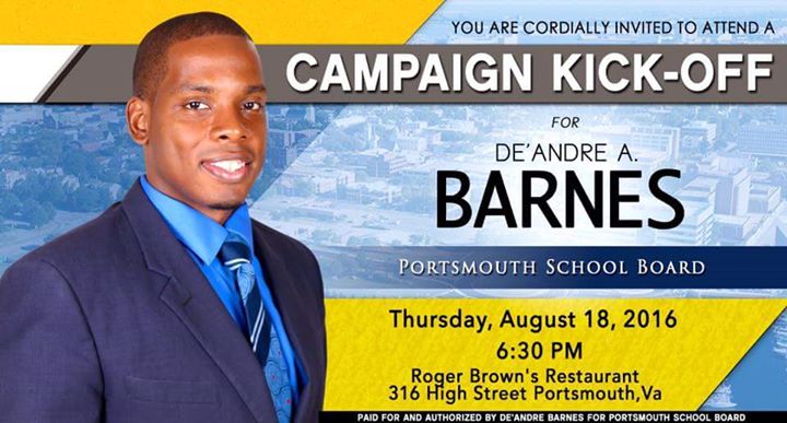 Deandre Barnes For Portsmouth School Board Campaign Kick Off At