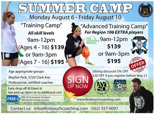 Ayso 106 Summer Camp At City Of Lakewood Mayfair Park California