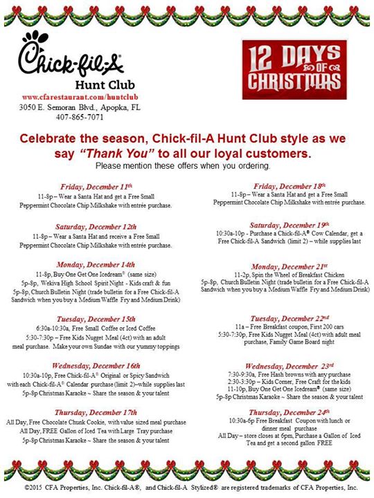 12 Days of Christmas at ChickfilA at Hunt Club, Apopka