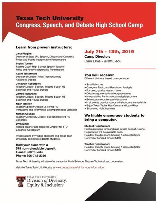 Texas Tech Online High School >> Texas Tech Uil Congress Speech And Debate High School Camp Texas Tech Online High School >> Texas Tech Uil Congress Speech And Debate High School Camp