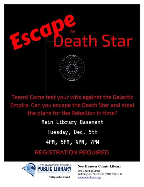 Escape Room Escape The Death Star At New Hanover County Public