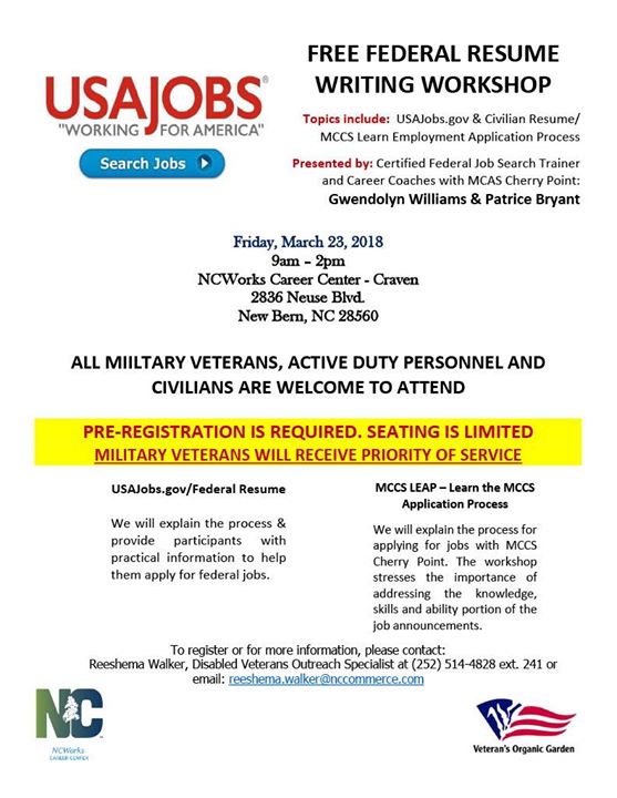 free federal resume writing workshop at 2836 neuse blvd new bern
