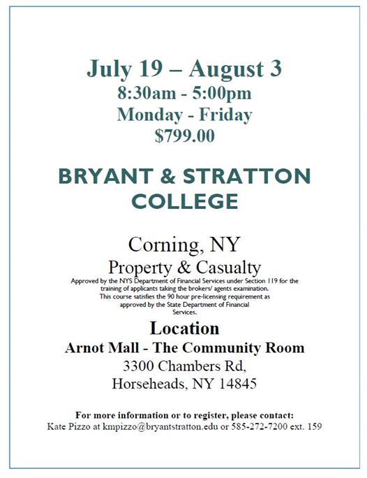Bryant Stratton Property Casualty Insurance Classes At Arnot