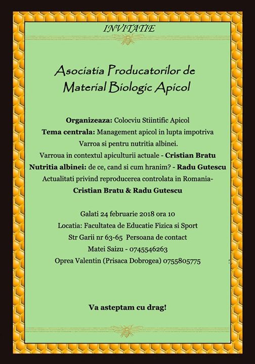 Colocviu științific Apicol Galati 24 Februarie 2018 At Facultatea