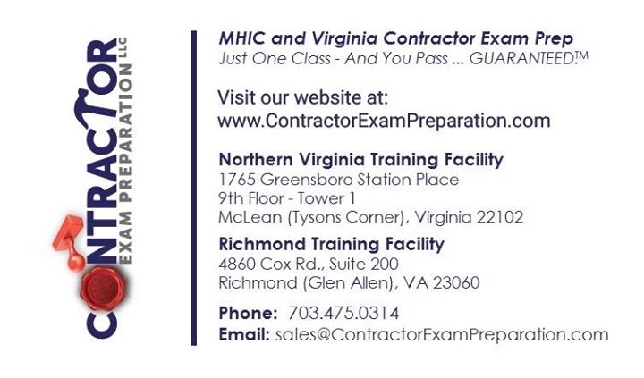 VA Residential Building Contractor License RBC Exam Prep