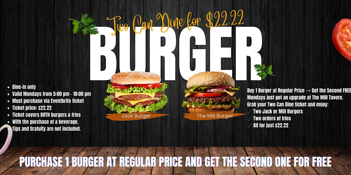 TWO CAN DINE FOR $22.22 – MONDAY BURGER SPECIAL, 1 December | Event in Ottawa | AllEvents