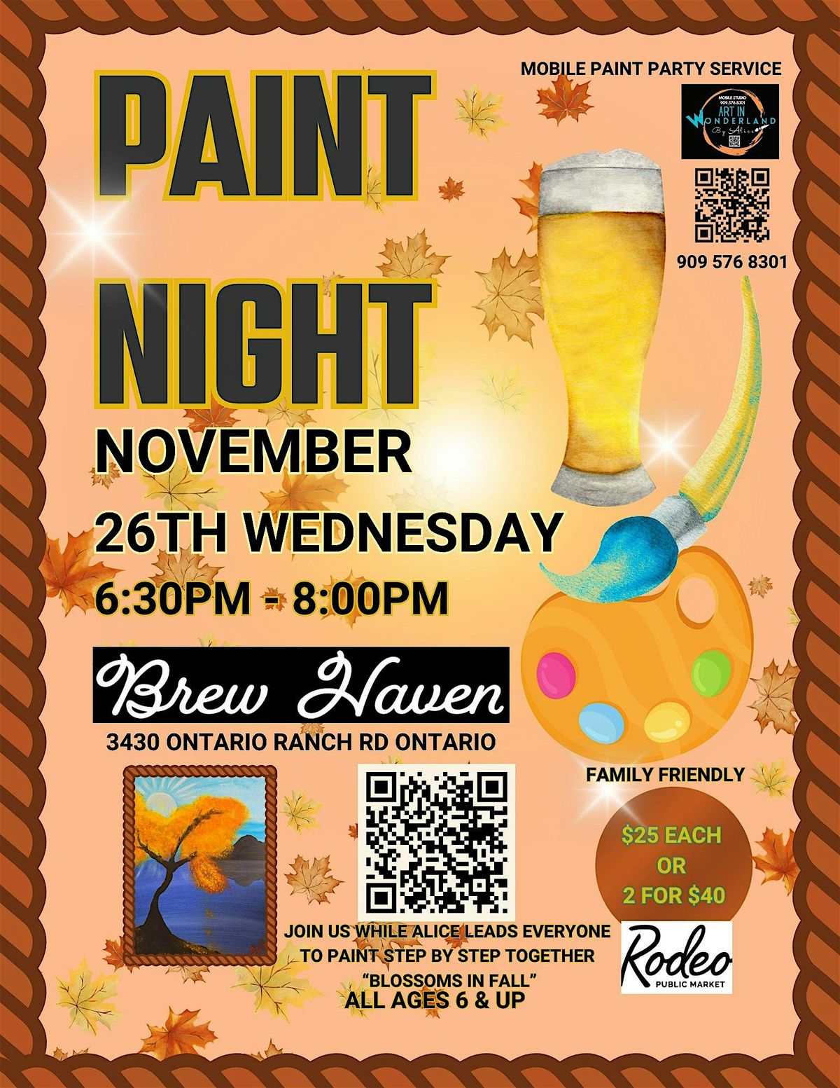 Paint n Sip at Brew Haven Ontario Ranch in RodeoX, 26 November | Event in Ontario | AllEvents