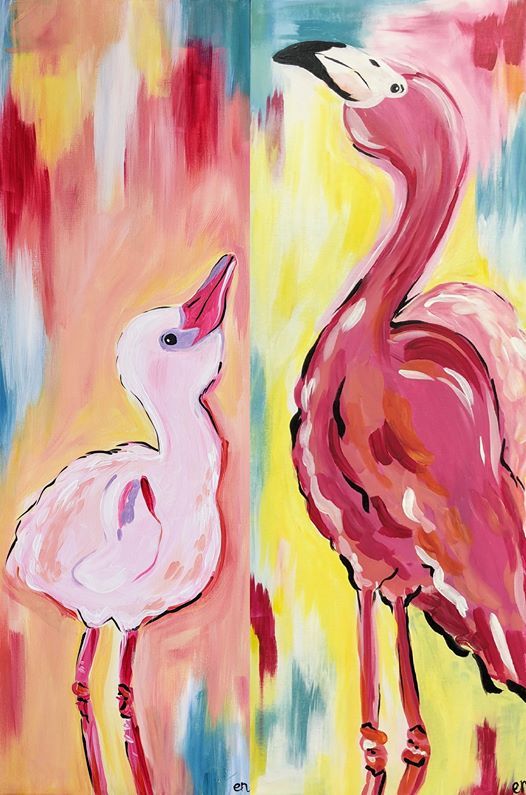 Fabulous Flamingos Set or Single *In Studio, Painting