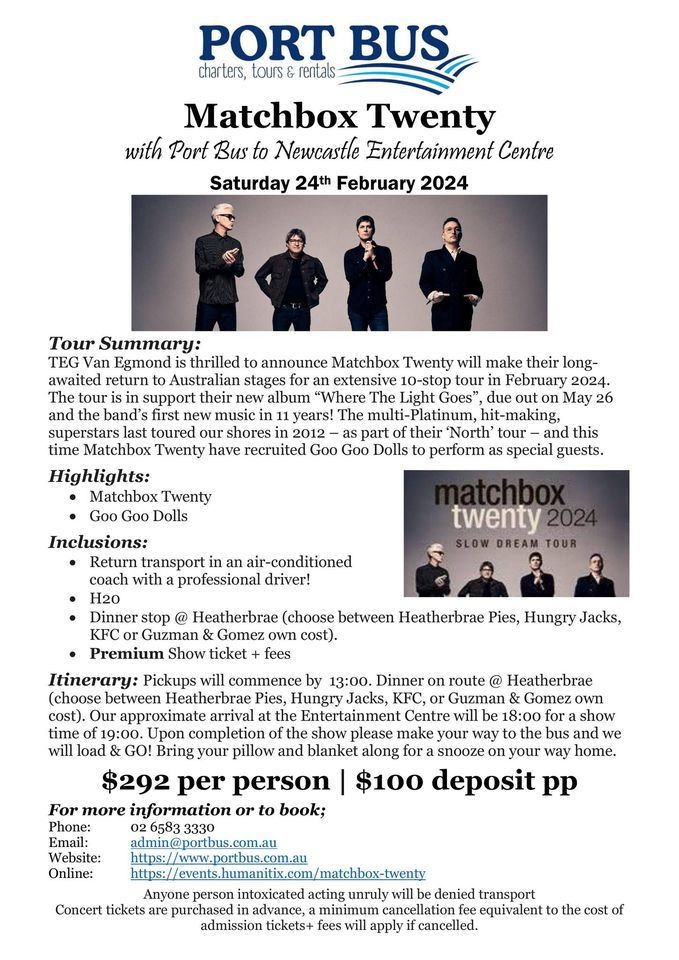 Matchbox Twenty with Port Bus, Newcastle Entertainment Centre, February