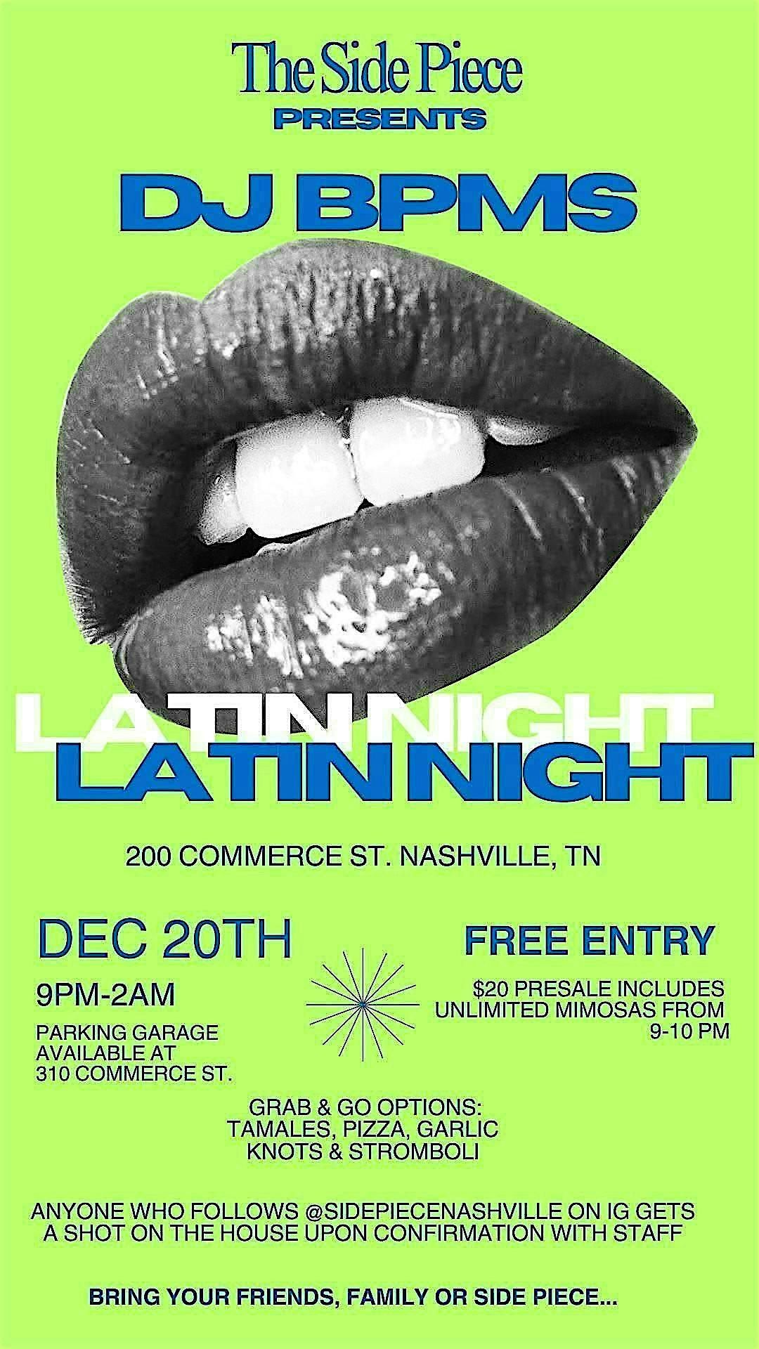 PRESALE: Latin Night at The Side Piece Nashville, 20 December | Event in Nashville | AllEvents