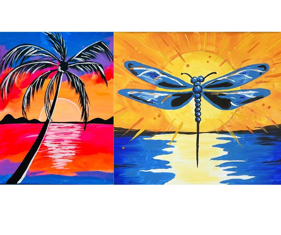Sunset Palm tree or Dragonfly Paint Party, Party and Print, Kaukauna ... Sunset Palm tree or Dragonfly Paint Party, Party and Print, Kaukauna ...