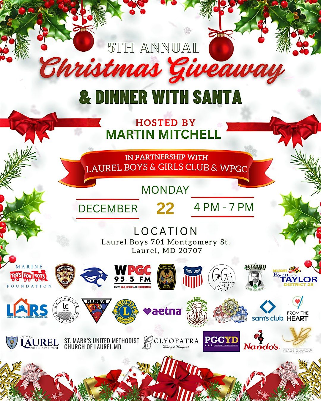 5th Annual Christmas Giveaway & Dinner With Santa, 22 December | Event in Laurel | AllEvents