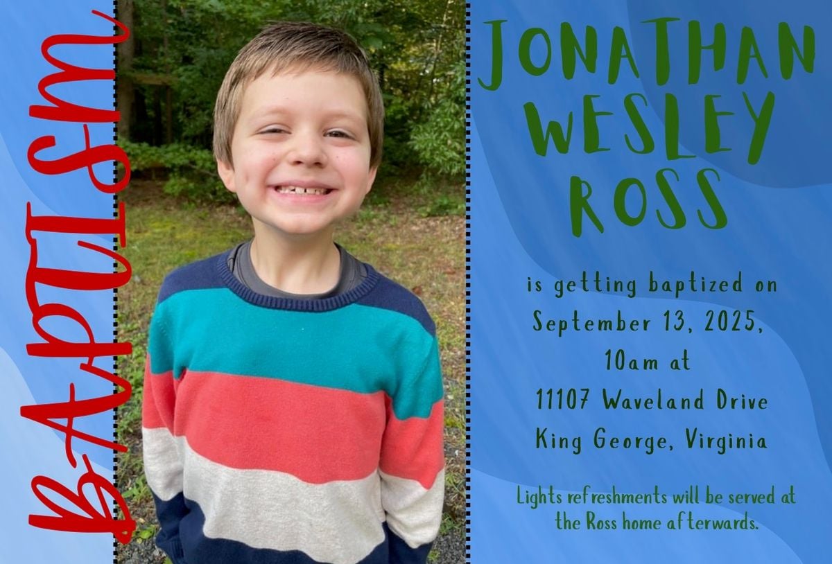 Jonathan Wesley Ross Baptism, 13 September | Event in King George | AllEvents