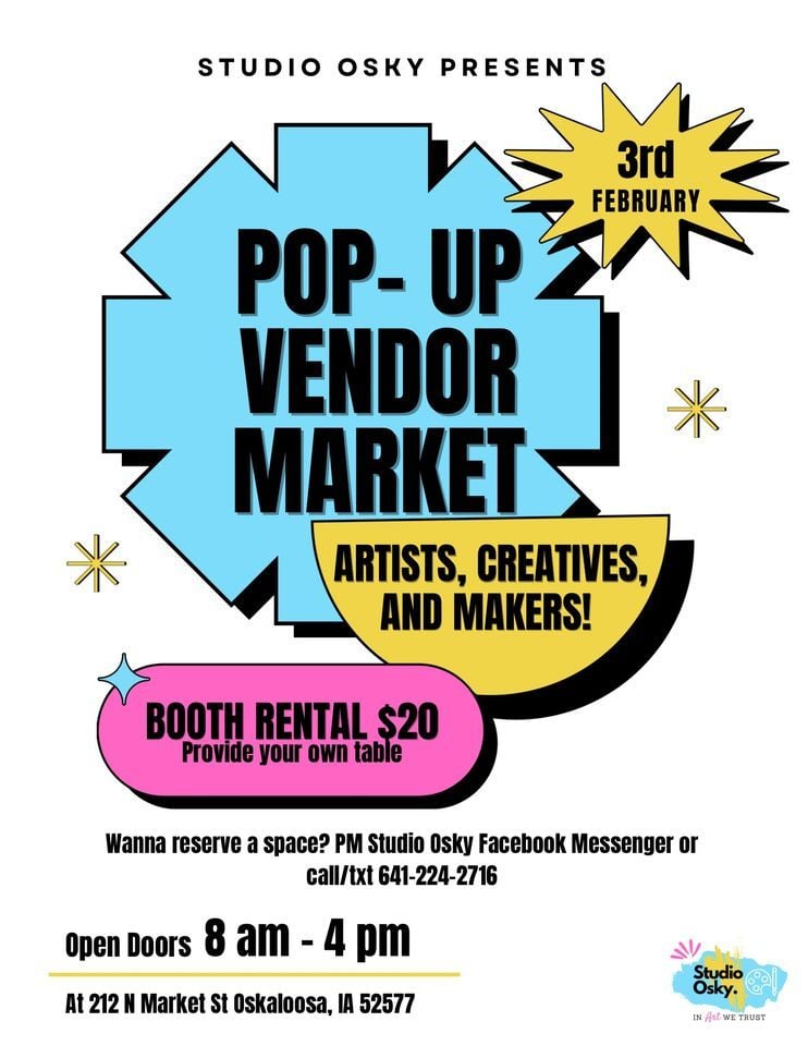 PopUp Vendor Market, Studio Osky 212 N Market St Oskaloosa, Iowa