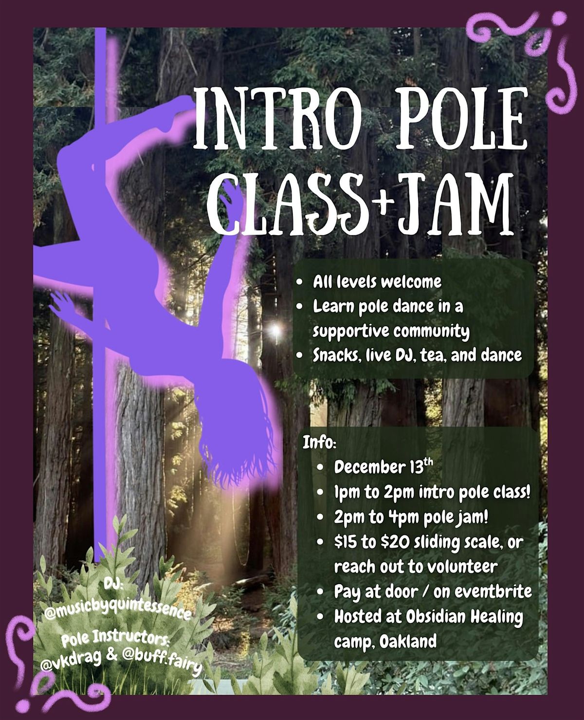 Obsidian Pole Jam and Intro Pole Class, 13 December | Event in Oakland | AllEvents