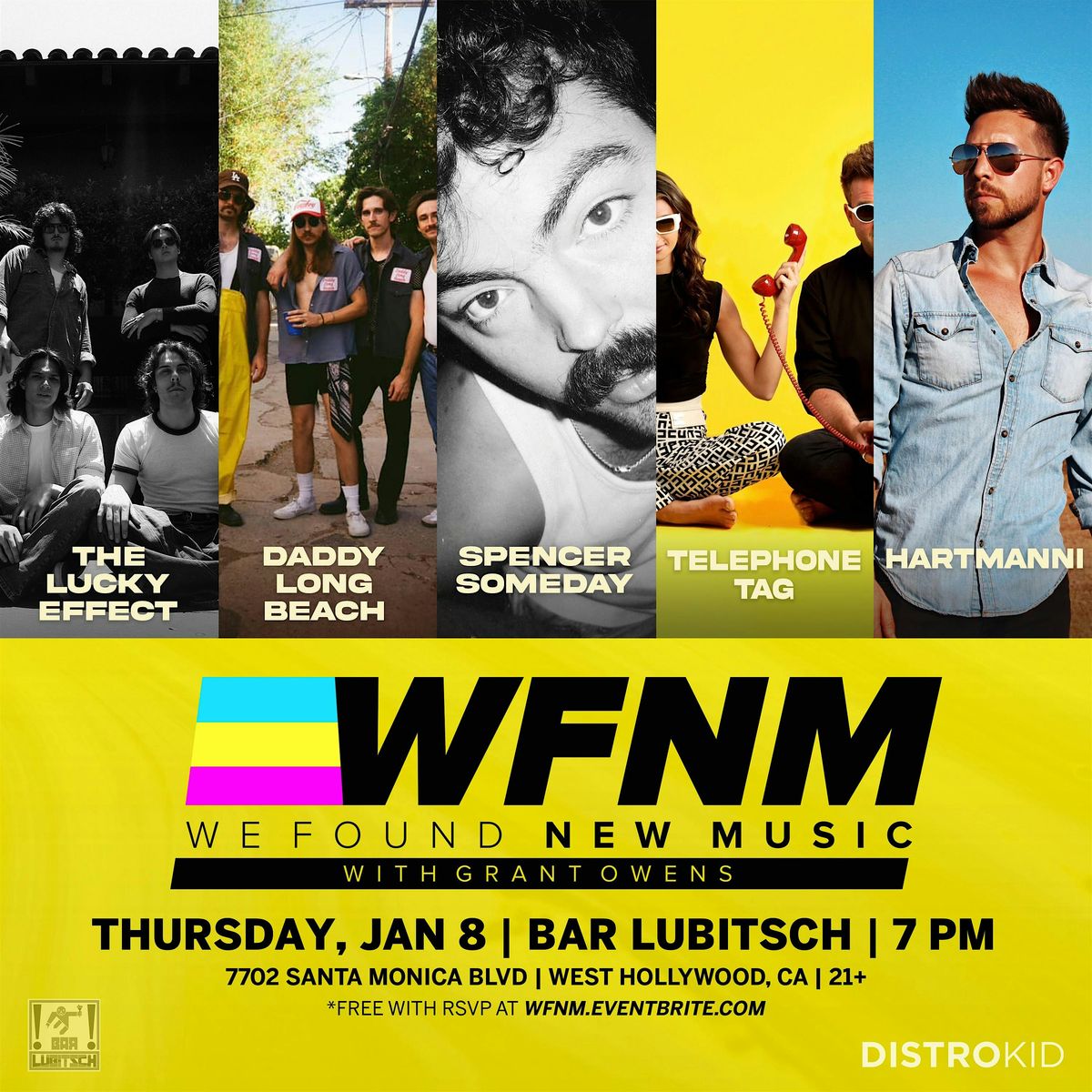 Daddy Long Beach, Spencer Someday, Lucky Effect, Hartmanni, Telephone Tag, 8 January | Event in West Hollywood