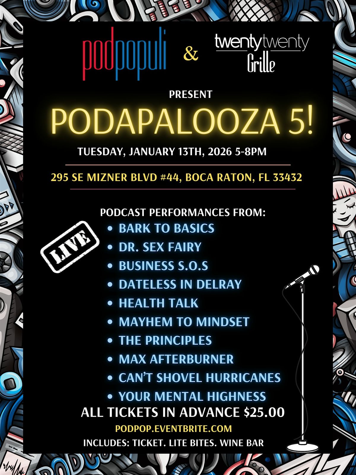 PodPopuli & TwentyTwenty Grille present Pod-A-Palooza 5!, 13 January | Event in Boca Raton | AllEvents