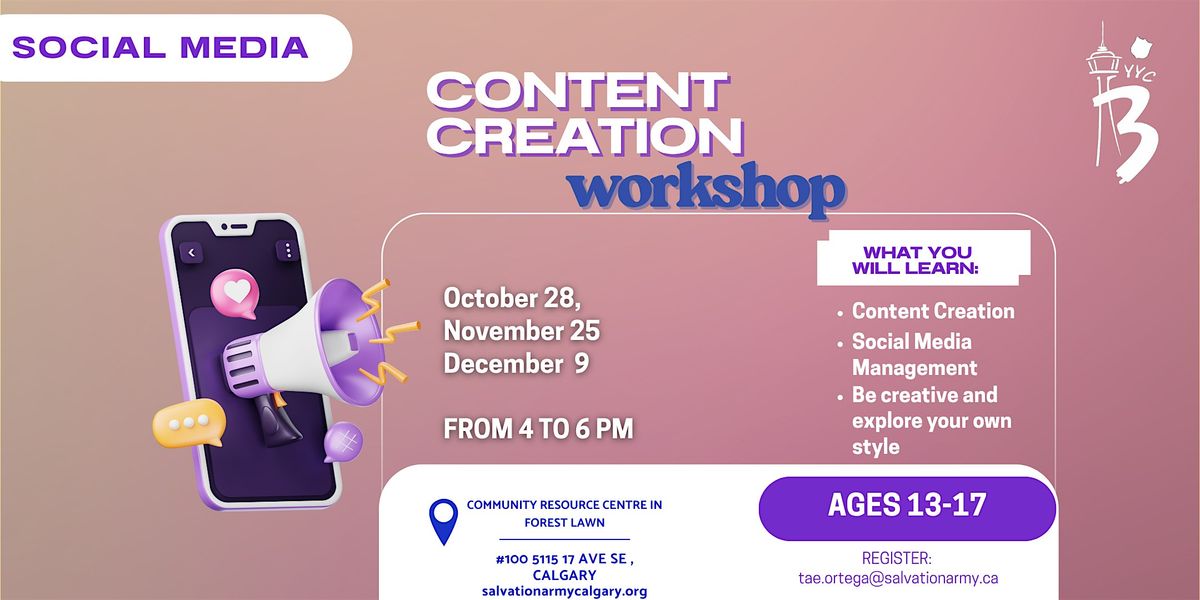 Copy of Social Media Content Creation (ages 13-17), 9 December | Event in Calgary | AllEvents