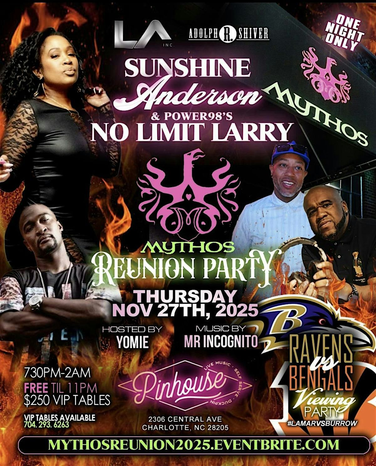 Mythos Reunion Party With Sunshine Anderson + Power 98's No Limit Larry, 27 November | Event in Charlotte