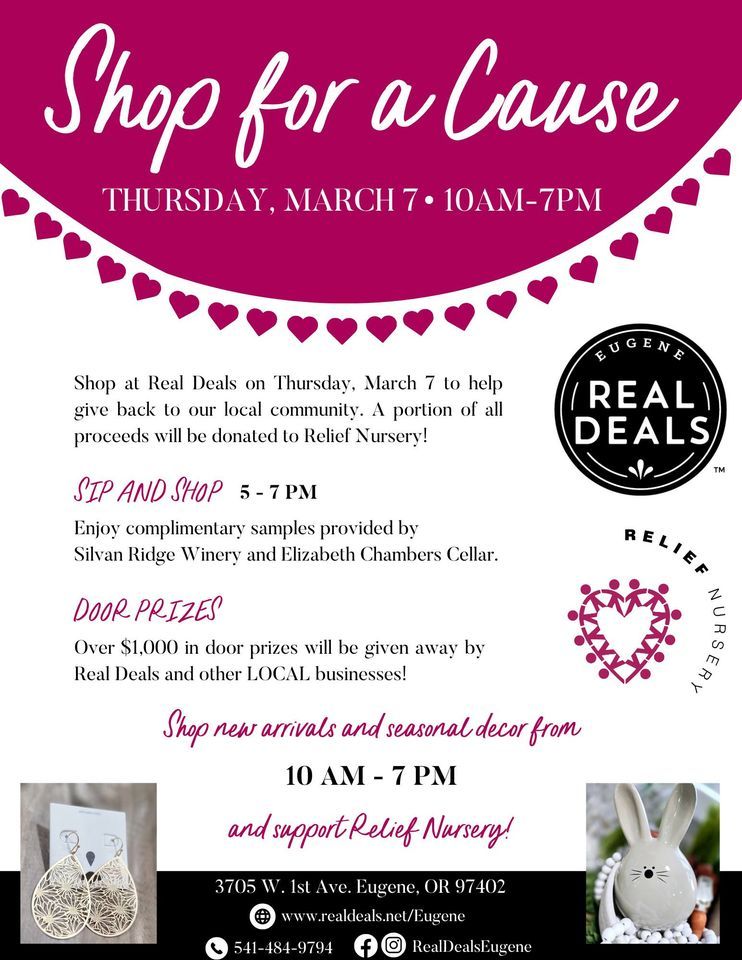 Sip & Shop for the Relief Nursery, Real Deals on Home Decor Eugene, OR