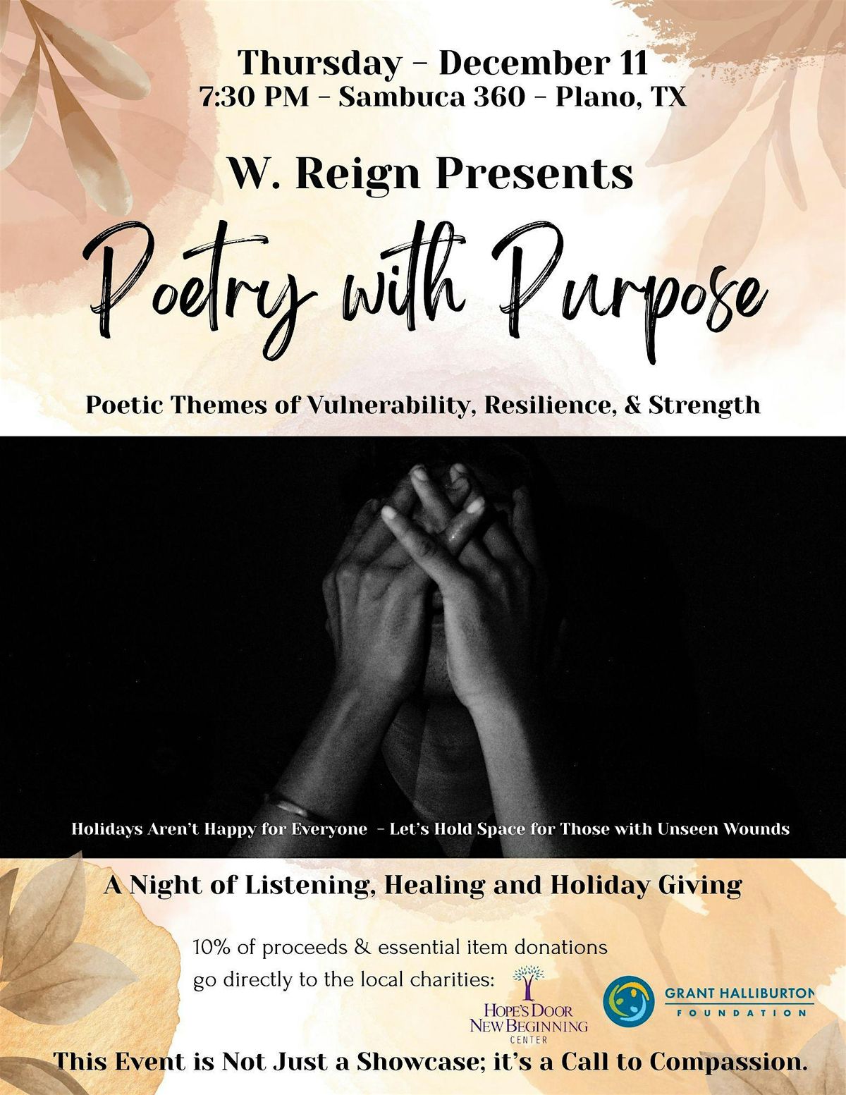 Poetry with Purpose: Showing Support for Mental Wellness & Holiday Hardship, 11 December | Event in Plano